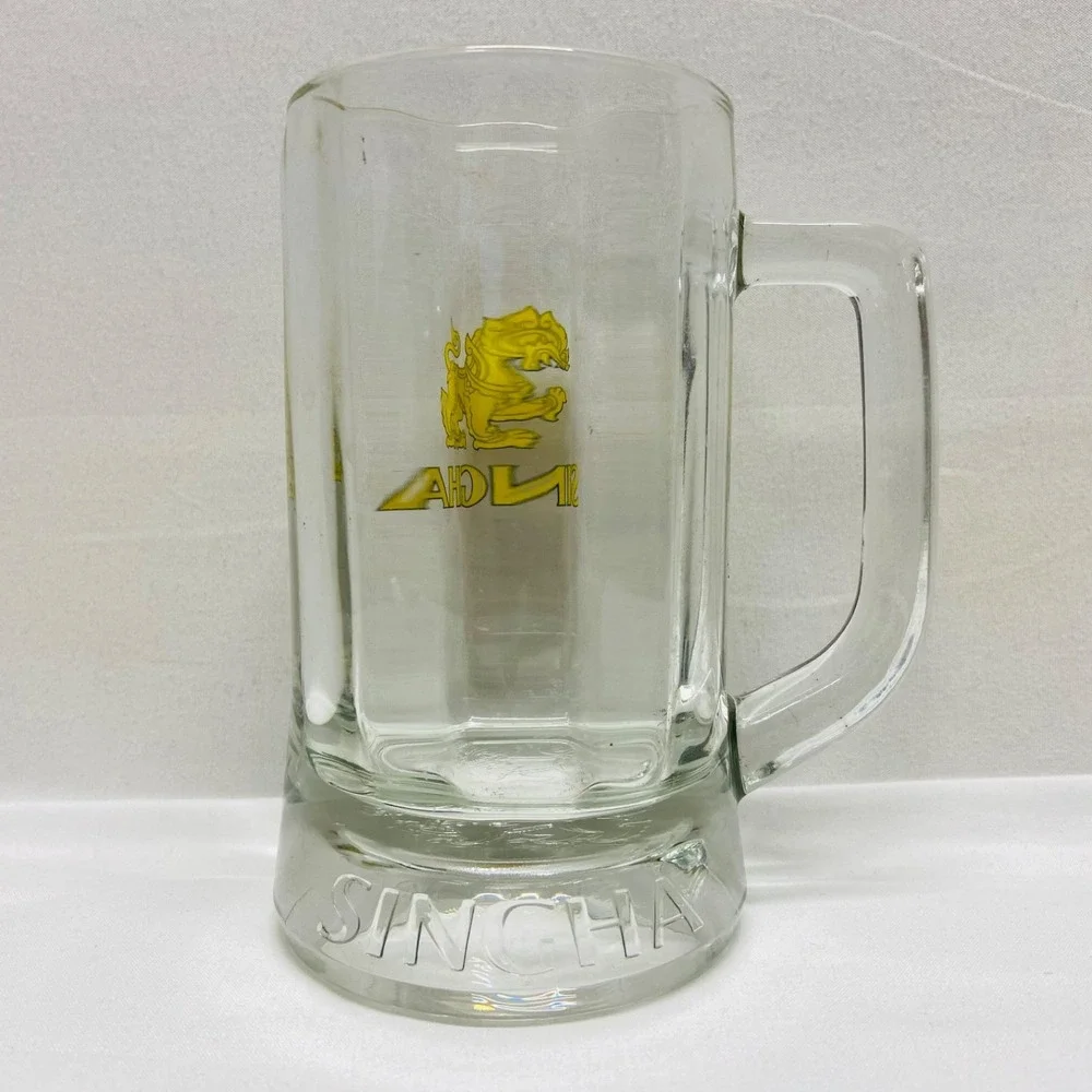 Singha Beer Mug Original Thailand Glass Collectible 12oz Drink ware GUC